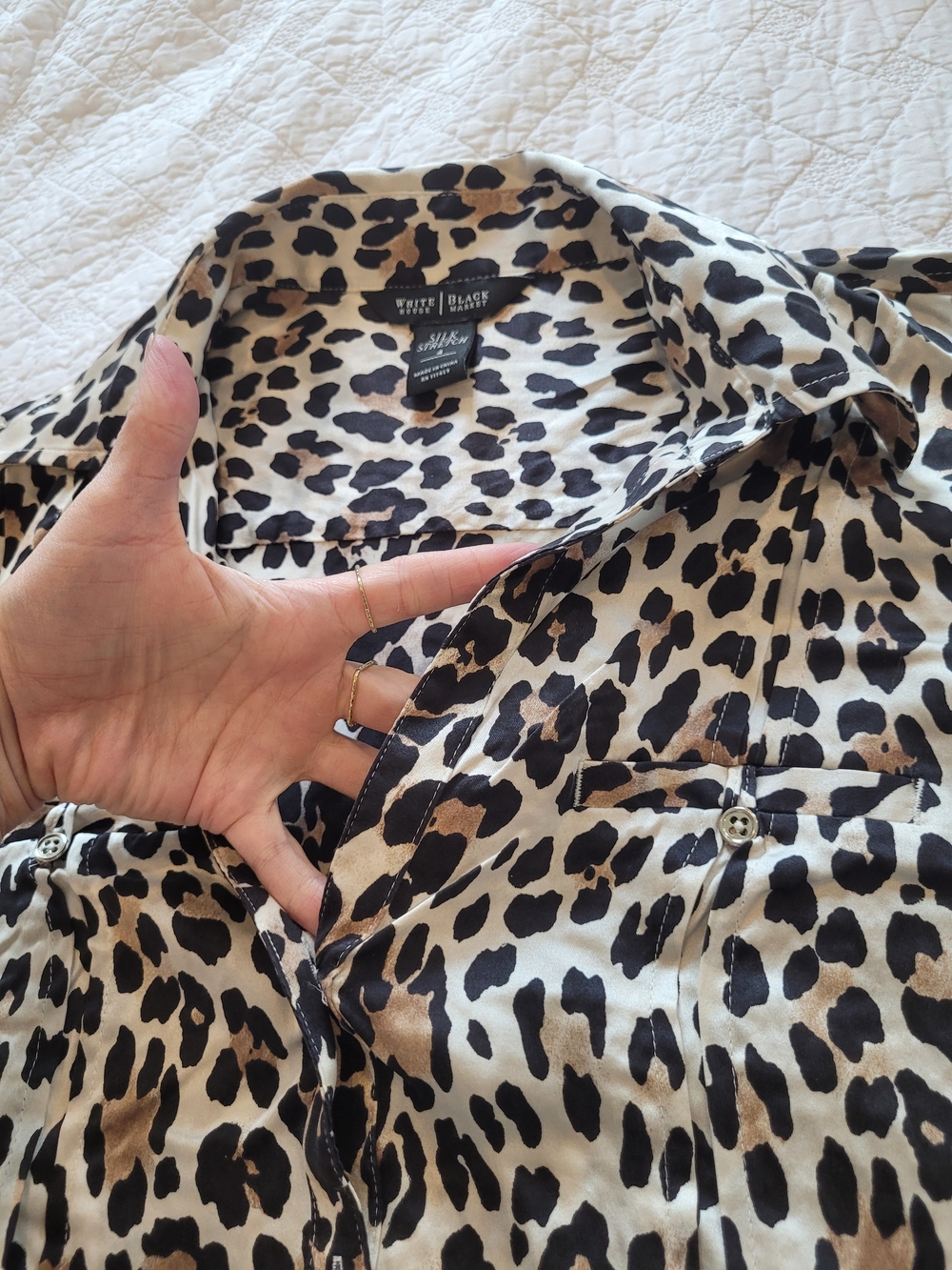 WHBM Silk Stretch Leopard Print Blouse - Black & Taupe - Picture 8 of 12